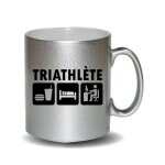 Mug humoristique gris paillet�  triathl�te geek  cadeau f�te des m�res, f�te des p�res ou toutes autres ...