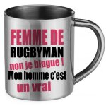 Mug inox humoristique femme de rugbyman Mug inox humoristique femme de rugbyman