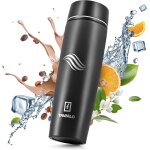 Mug isotherme 460ml - thermos inox etanche, noir, maintien chaleur / fracheur longue dure, design compact ...
