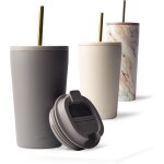 Mug isotherme avec paille 470ml - thermo caf etanche en acier inox, tasse isotherme sans bpa, mug isotherme ...