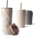 Mug isotherme avec paille 470ml - thermo caf etanche en acier inox, tasse isotherme sans bpa, mug isotherme ...