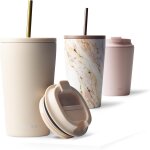 Mug isotherme avec paille 470ml - thermo caf� etanche en acier inox, tasse isotherme sans bpa, mug isotherme ...