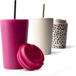 Mug isotherme avec paille 470ml - thermo caf etanche en acier inox, tasse isotherme sans bpa, mug isotherme ...