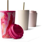 Mug isotherme avec paille 470ml - thermo caf etanche en acier inox, tasse isotherme sans bpa, mug isotherme ...