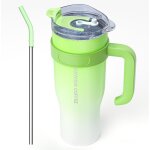 Mug isotherme avec paille et poigne, gobelet avec paille et couvercle, tasse thermos en acier inoxydable, ...