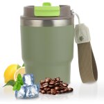 Mug isotherme ¿ thermos cafe ¿ tasse de voyage avec paille ¿ couvercle a double usage ¿ design epaissi ...