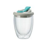 Mug isotherme en verre a double paroi de 350 ml avec couvercle - bleu