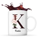 Mug katia tasse pr�nom femme avec lettre fleur id�e cadeau pour anniversaire no�l et f�te des m�res