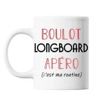 Mug longboard c'est ma routine blanc tasse humour