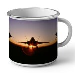 Mug en mtal emaill avion de chasse militaire jet combat us army coucher de soleil