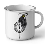 Mug en mtal emaill banksy faucheuse horloge smiley grim reaper