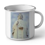 Mug en métal emaillé bouddha debout en marbre blanc karana mudra conjuration du mal Mug en métal emaillé bouddha debout en marbre blanc karana mudra conjuration du mal