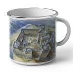 Mug en mtal emaill chateau fort alan sorrell moyen age chevalier peinture illustration