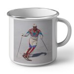 Mug en mtal emaill homme en ski retro combinaison ringarde vintage 70's