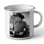 Mug en métal emaillé john travolta chapeau cowboy style swag photo vintage Mug en métal emaillé john travolta chapeau cowboy style swag photo vintage