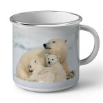 Mug en métal emaillé maman ours polaire et ses oursons mignon animaux sauvages Mug en métal emaillé maman ours polaire et ses oursons mignon animaux sauvages