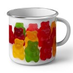 Mug en métal emaillé ours d'or bonbons gelatine enfant gourmandise Mug en métal emaillé ours d'or bonbons gelatine enfant gourmandise
