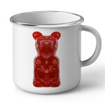 Mug en métal emaillé ours d'or rouge bonbons gelatine enfant gourmandise Mug en métal emaillé ours d'or rouge bonbons gelatine enfant gourmandise
