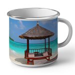 Mug en mtal emaill paillotte en bord de lagon vacances dtente farniente
