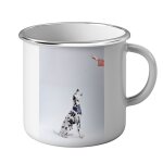 Mug métal tasse chien dalmatien avec bandana bleu a motifs reçoit une friandise animaux Mug métal tasse chien dalmatien avec bandana bleu a motifs reçoit une friandise animaux