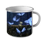 Mug mtal tasse papillons bleus et champignons blancs dans la nuit frique magique