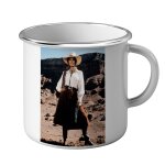 Mug mtal tasse photo de film femme cowboy western revolver original vintage
