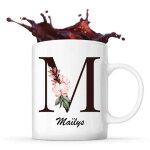 Mug ma�lys tasse pr�nom femme avec lettre fleur id�e cadeau pour anniversaire no�l et f�te des m�res