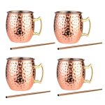 Mugs mule de moscou en cuivre, ensemble de 4 tasses artisanales en cuivre, coffret cadeau avec bonus ...