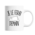 Mug - ours blanc - je le ferai demain - c�ramique - 325 ml - r�sistant lave - vaisselle