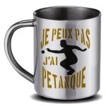 Mug papa en inox gris je peux pas j'ai p�tanque