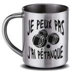 Mug papa en inox gris je peux pas j'ai p�tanque