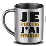 Mug papa en inox gris je peux pas j'ai p�tanque