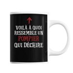 Mug pompier qui d�chire tasse caf� m�tier pour coll�gue de travail ami ou famille imprim� en france