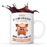 Mug - robin - caract�re de cochon - c�ramique - design recto / verso - compatible lave - vaisselle