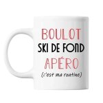 Mug ski de fond c'est ma routine blanc tasse humour