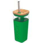 Mug en verre 540 ml avec couvercle en bambou et paille inox quokka vert