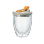 Mug en verre a double paroi de 350 ml avec couvercle - tasse a caf� orange