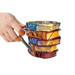 Mug en verre a motif de livres empil�s - design vintage 3d pour caf� et th� - capacit� de 300 ml