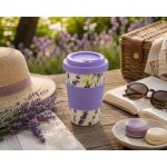 Mug de voyage - eden - lavande - motif floral 400 ml - couvercle & bande violet - sans bpa