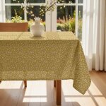 Nappe anti - taches jaune a fleurs blanches 155x155 cm