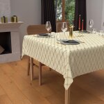 Nappe festive carr�e anti - t�ches en pur coton 180x180 cm celeste or, par soleil d'ocre
