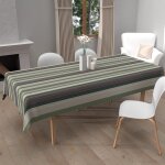 Nappe imprim�e anti - t�ches rectangle 140x300 cm bayaderes kaki, par soleil d'ocre