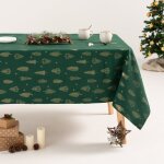 Nappe de no�l en coton jacquard vert et or 140x100 cm