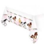 Nappe plastique poney chevaux fleurs 120x180cm