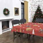 Nappe rectangle anti - t�ches 140x240 cm sapin rouge, par soleil d'ocre
