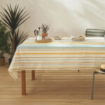 Nappe rectangulaire coton enduit rayures basque