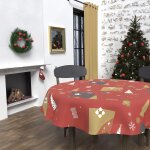 Nappe ronde anti - t�ches diam�tre 180 cm sapin rouge, par soleil d'ocre