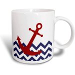 Nautical boat anchor on chevron pattern ceramic mug, red