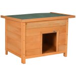 Niche chien sur pied dim. 85l x 58l x 58h cm - toit ouvrant bitum� vert - bois sapin pr� - huil�