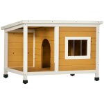 Niche lodge chien avec terrasse couverte sur pied - toit bitum� ouvrant, fen�tre - bois sapin pr� - huil� ...